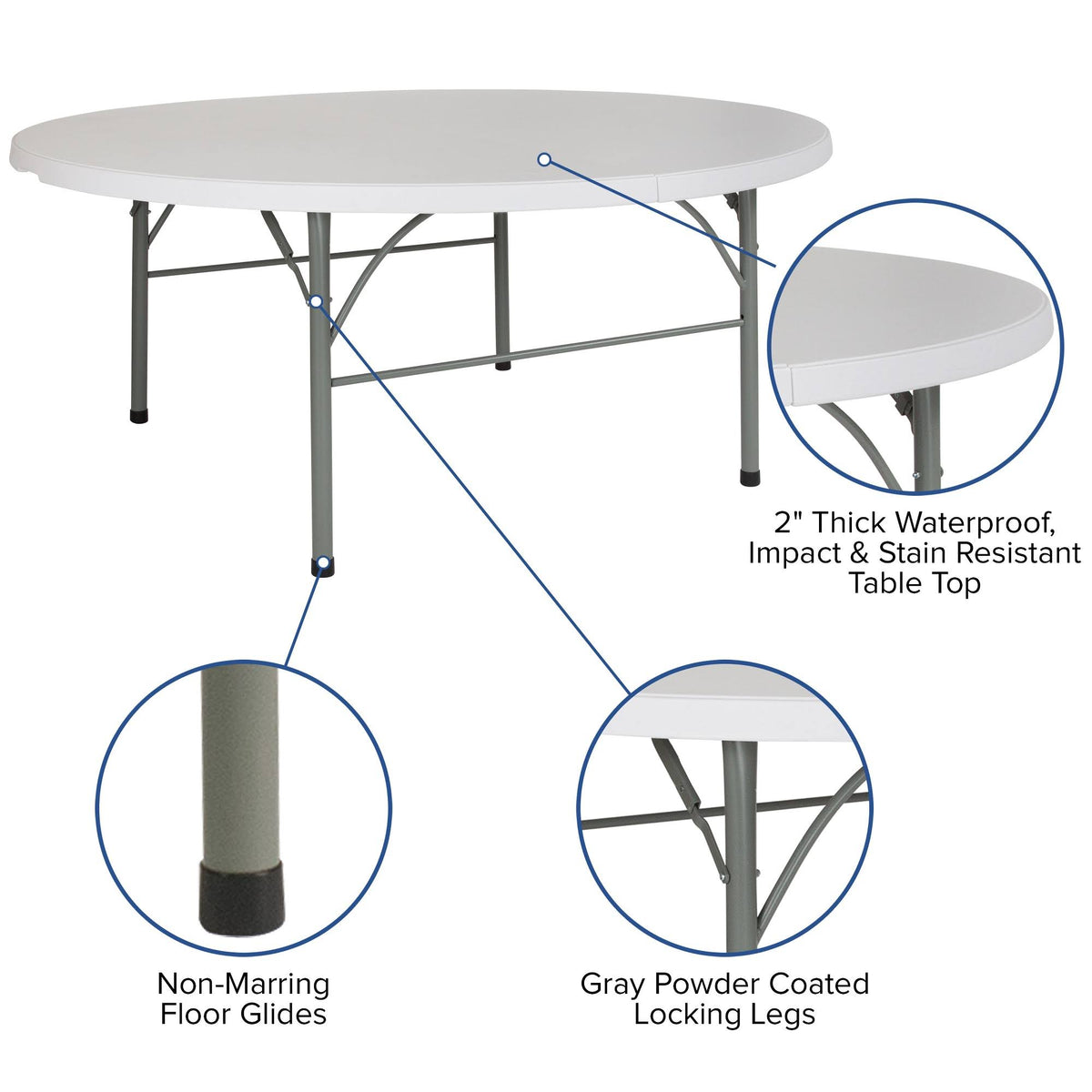 6-Foot Round Bi-Fold Granite White Plastic Folding Table A111459