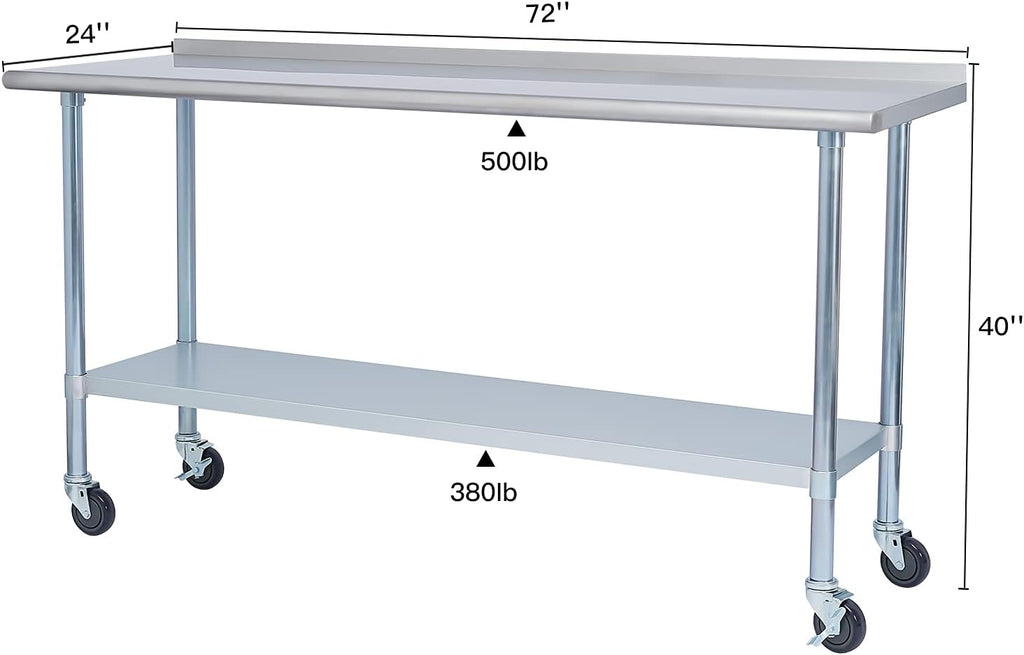 Stainless Steel Metal Work Table with Backsplash, 24 x 60 Inches Z644188