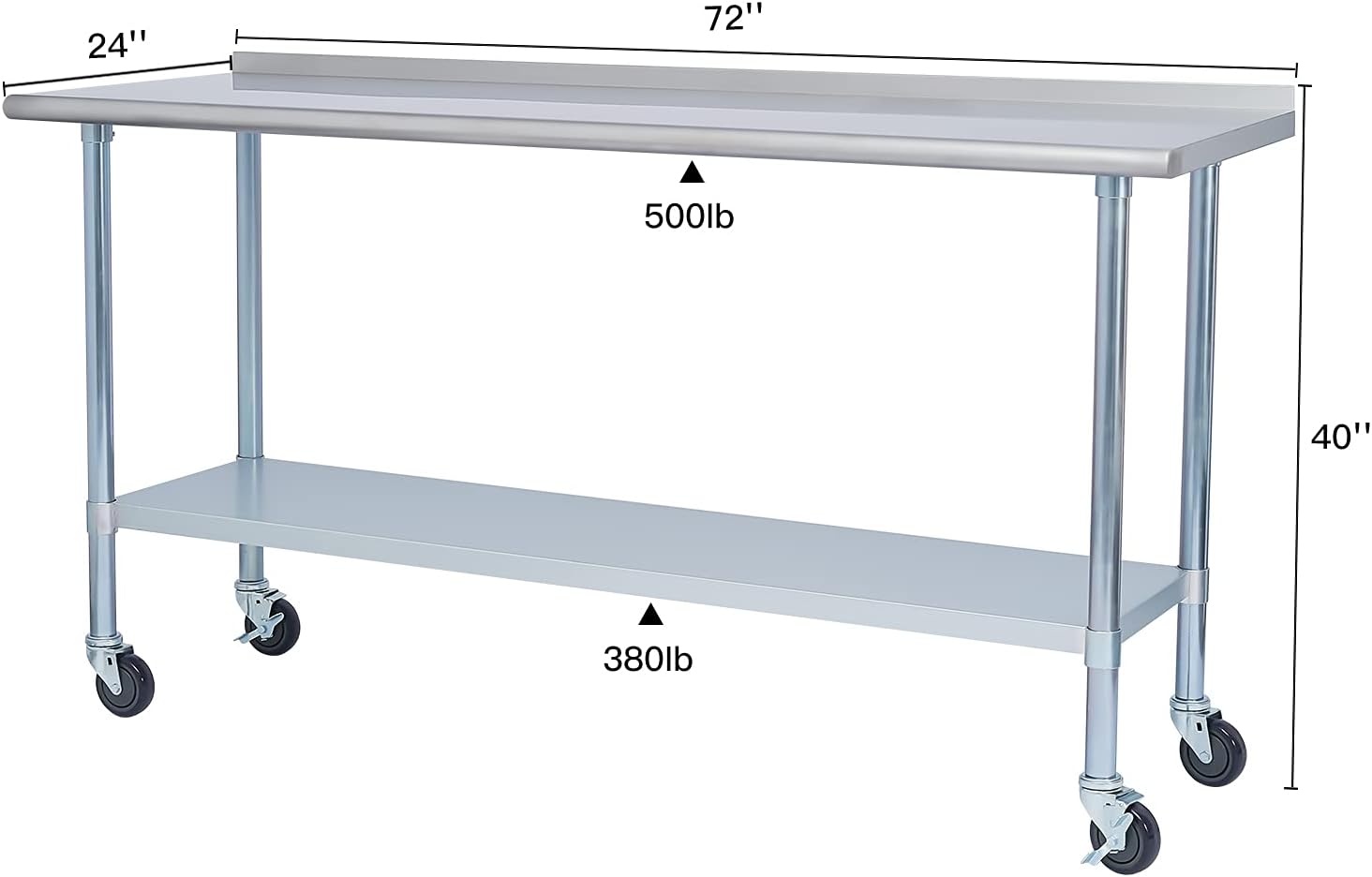 Stainless Steel Metal Work Table with Backsplash, 24 x 60 Inches Z644188