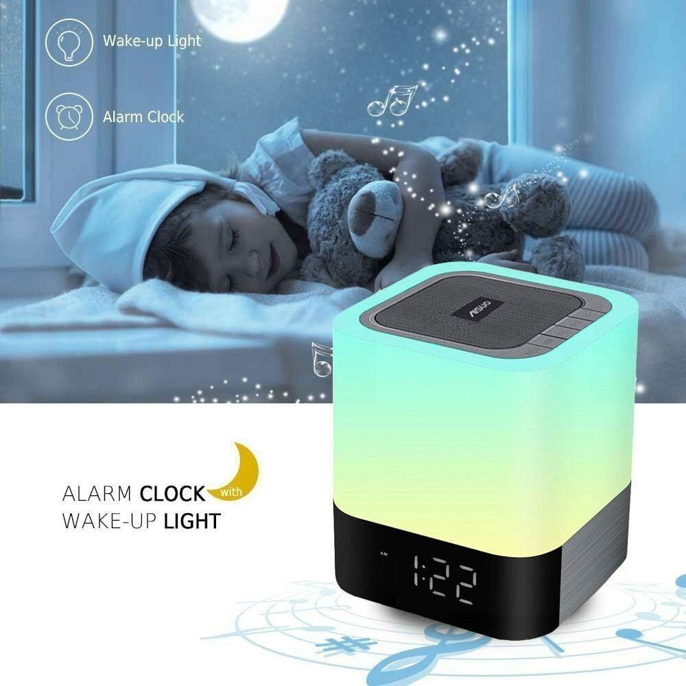 5 in 1 Bedside Lamp with Bluetooth Speaker, Digital Calendar Alarm Clock, Touch Control, Music Player I35298