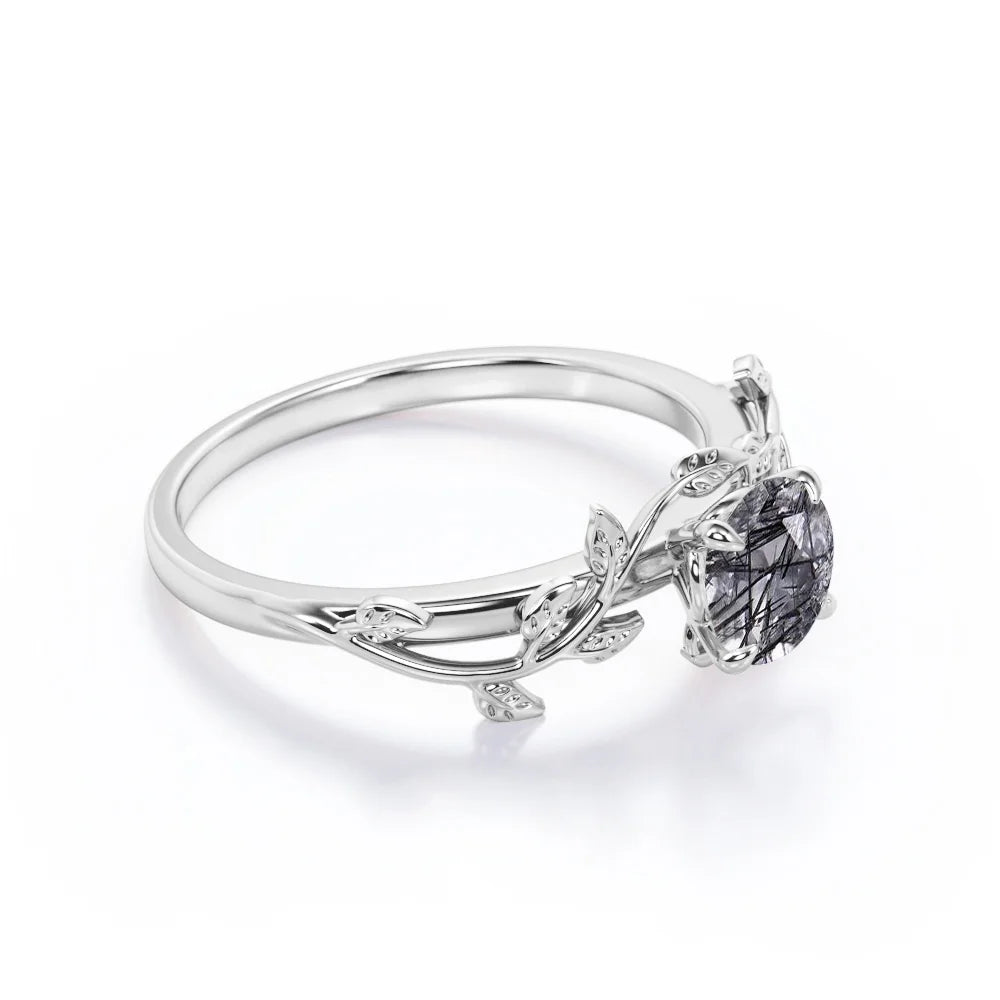 0.50 Carat Solitaire Round Cut Black Rutilated Quartz Engagement Ring X5787
