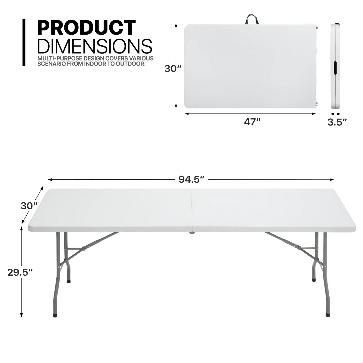 11 Pieces 8 Ft Heavy Duty Plastic Folding Utility Dining Table and Chair Set, White/Black A7108