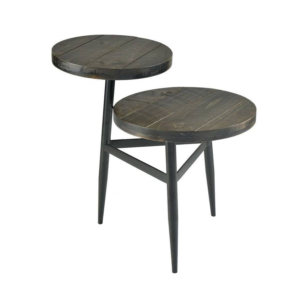 Round End/Side Table with 3-Legs Fir Wood Metal Arabica/Black Finish Q685
