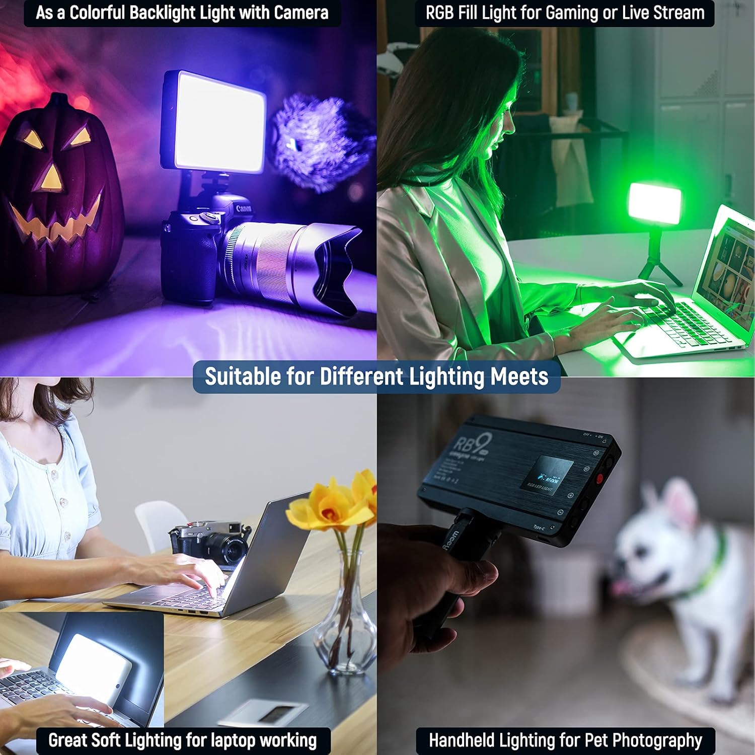 RGB Camera Video Light, 12W Rechargeable Battery LED Panel E30314