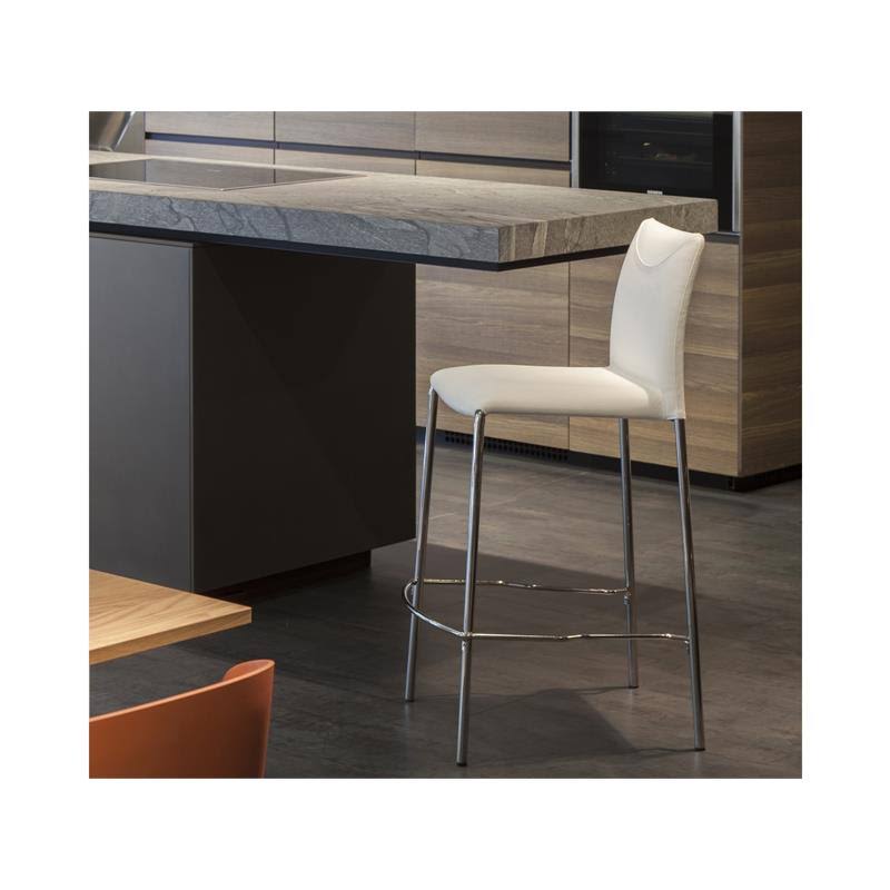 White Leather Chrome Bar Stool V6383