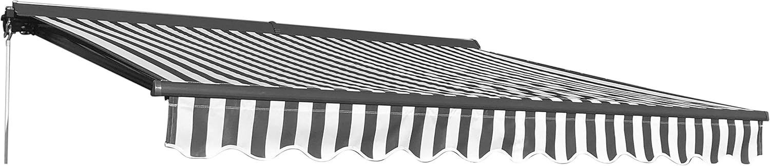 Gray and White Stripes Manual Retractable Patio Awning I970