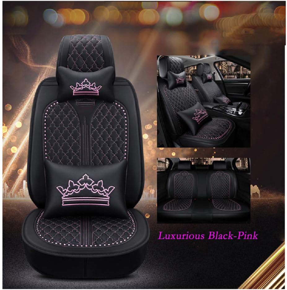 Luxury Black-Pink Car Seat Covers 5 Seats Full Set K351922