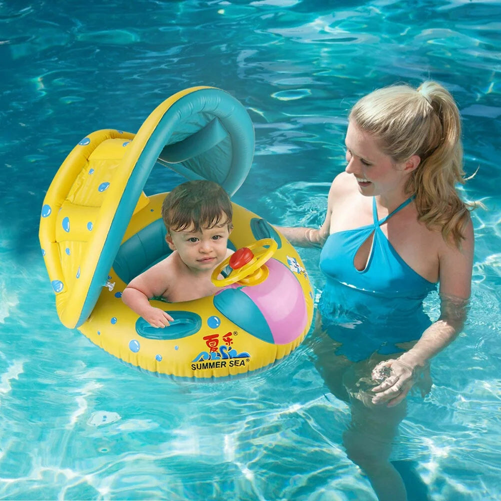 Inflatable Swimming Ring Baby Pool Float with Canopy Sunshade Roof M26625