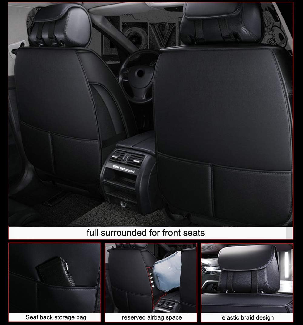 Black Beige Leather Car Seat Covers Full Set I450