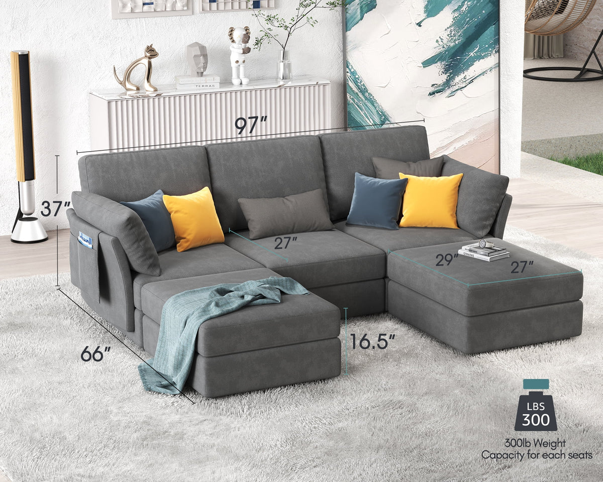 Oversized Chenille Dark Gray Modular Sectional Sofa with Storage and Chaise J59252