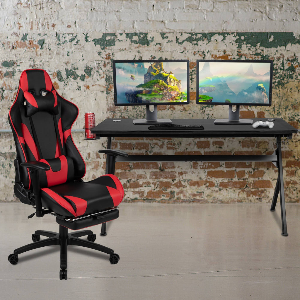 Gaming Desk and Reclining Gaming Chair Set with Cup Holder and Headphone Hook B354092