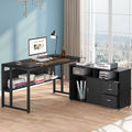 Brown Black L Shaped Computer Desk with File Cabinet Storage Z78454