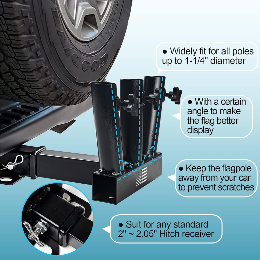 US Flag Hitch Mount Flagpole Holder for 2-2.05 Receiver D429