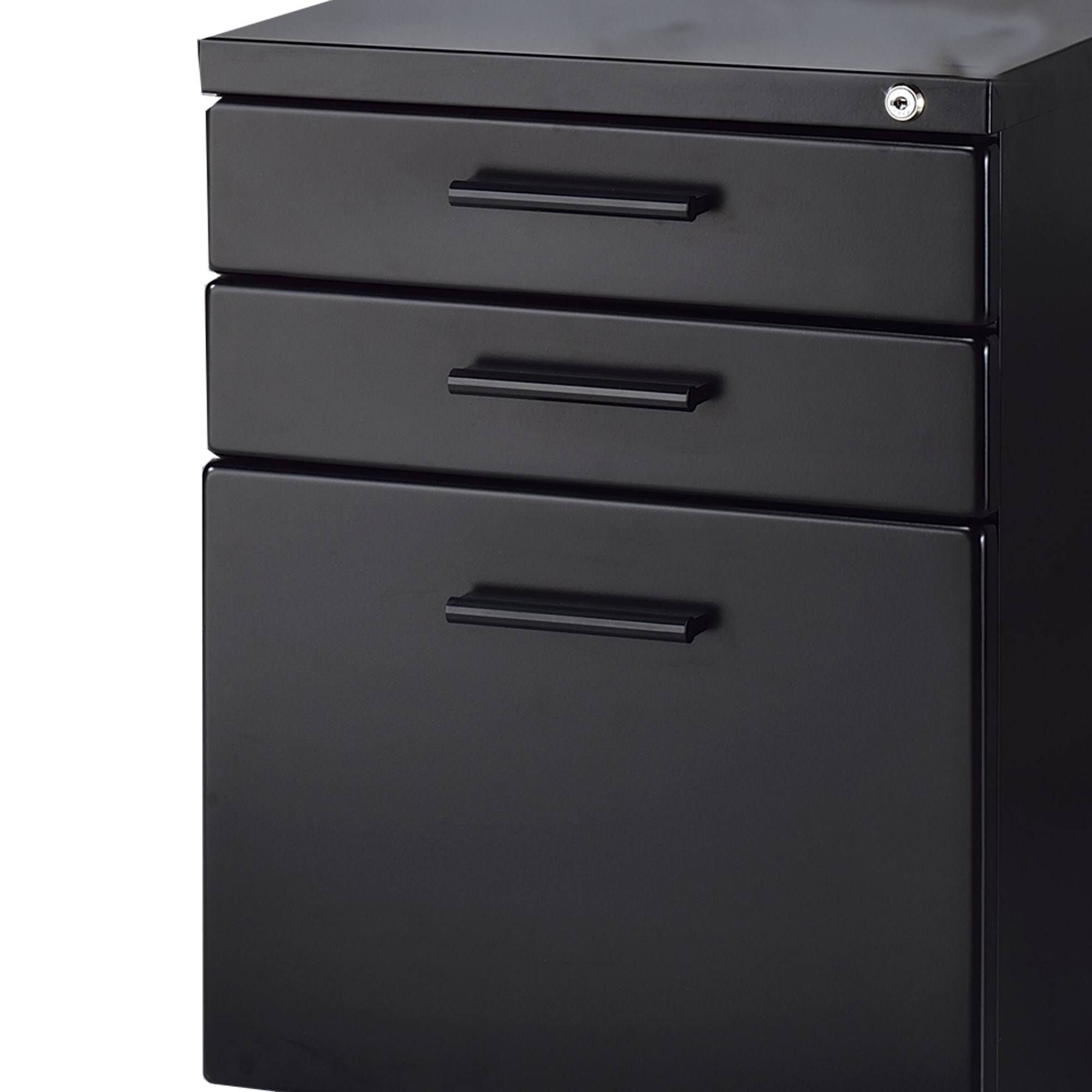 Black File Cabinet with Lock System and Caster Support U307