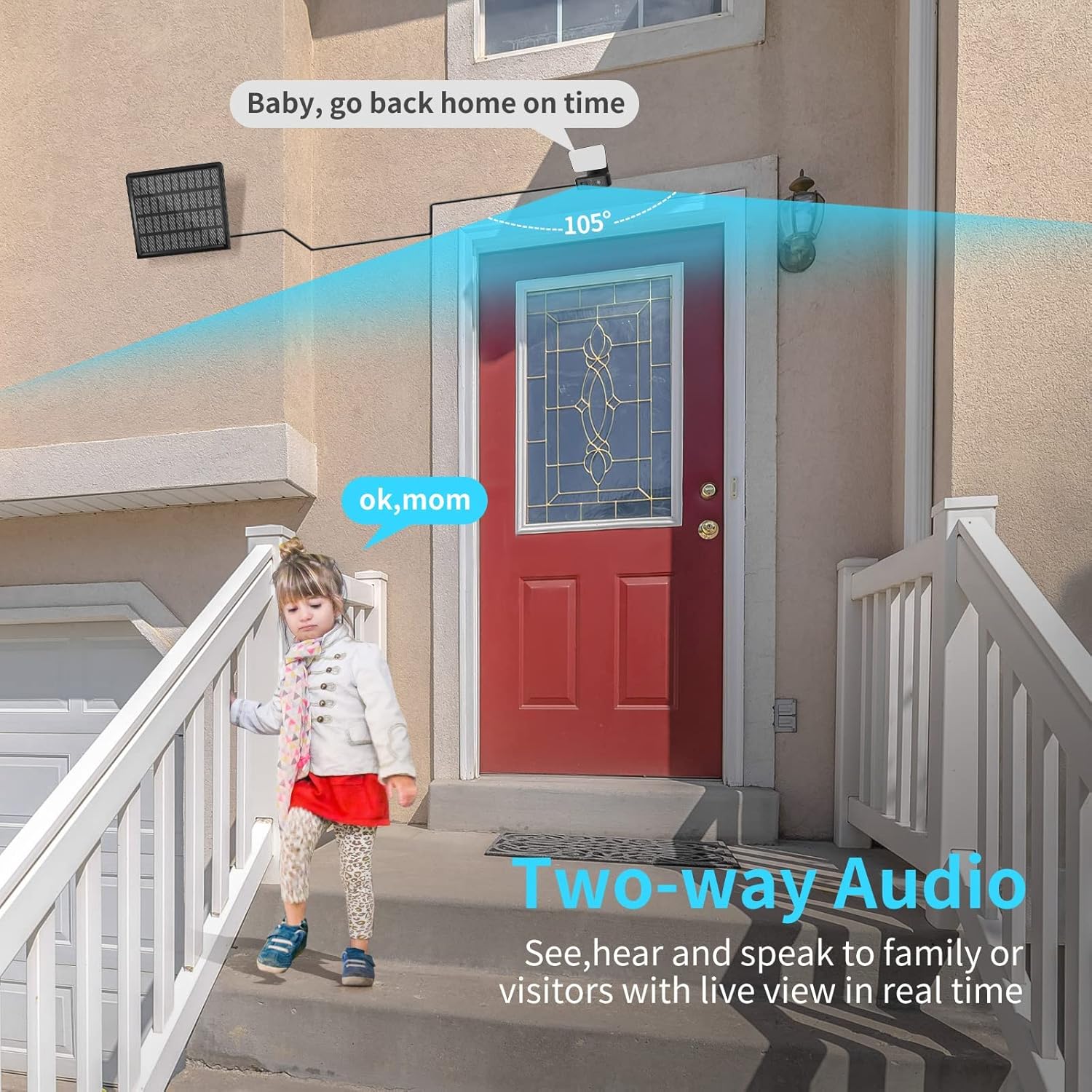 Solar Battery Powered Outdoor Security Camera with 2-Way Audio and Motion Siren Alarm P9095