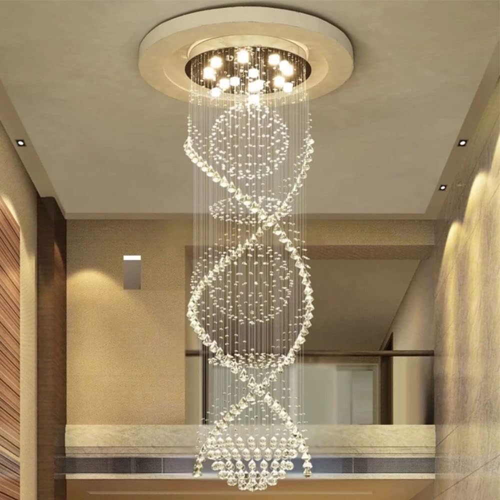 Chandelier for Staircase, Modern Crystal Round Raindrop Flush Mount Ceiling Light Fixtures A50588