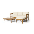 Beige Acacia Wood 3 Seater Sofa Chat Set with Ottoman P73857
