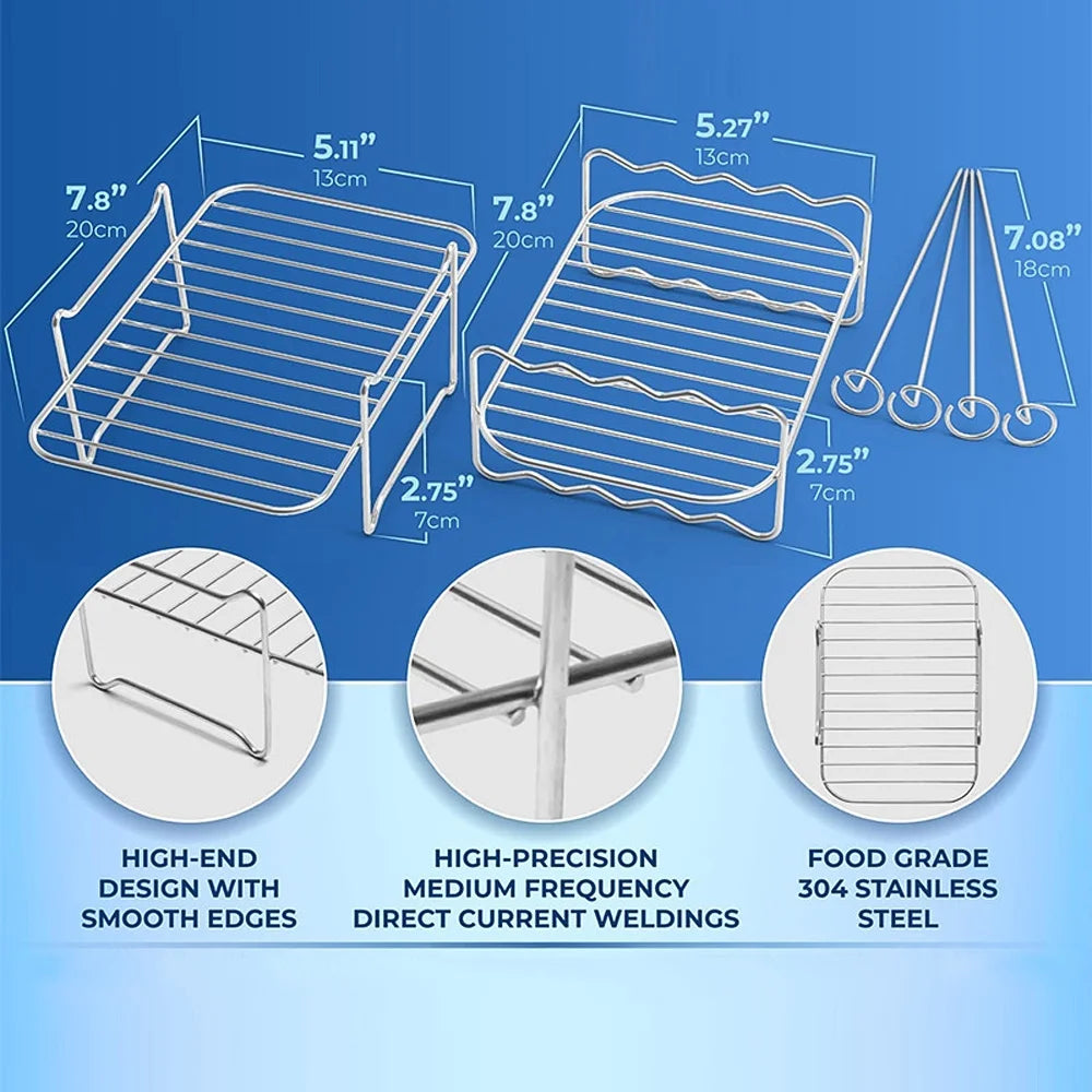 6 PCS Non-Stick Air Fryer Accessories Set with Cake Baking Barrel Pizza Cupcake Pans Skewer Toast Racks Food Tongs A310342