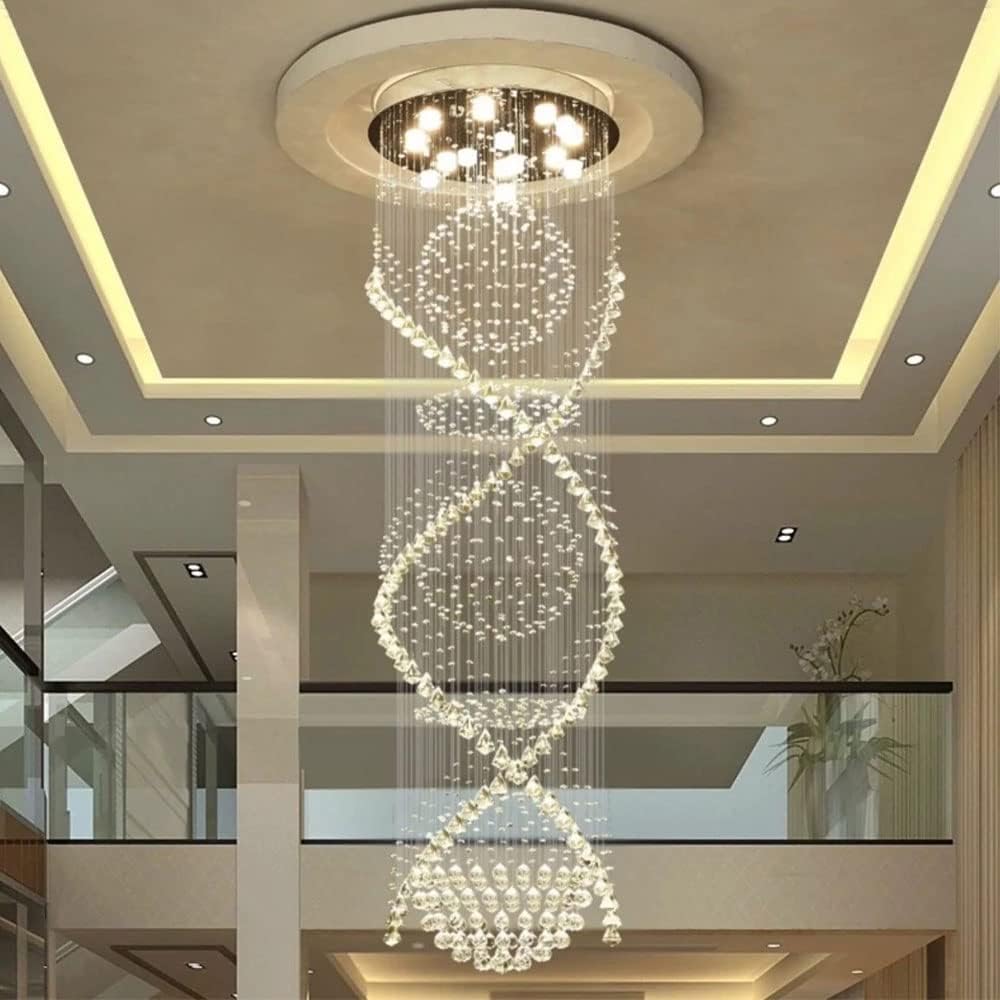 Chandelier for Staircase, Modern Crystal Round Raindrop Flush Mount Ceiling Light Fixtures A50588