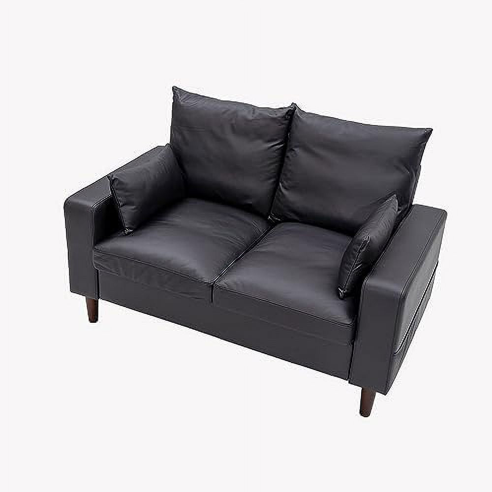 Black Faux Leather 2-Seater Sofa with Wood Leg D3284