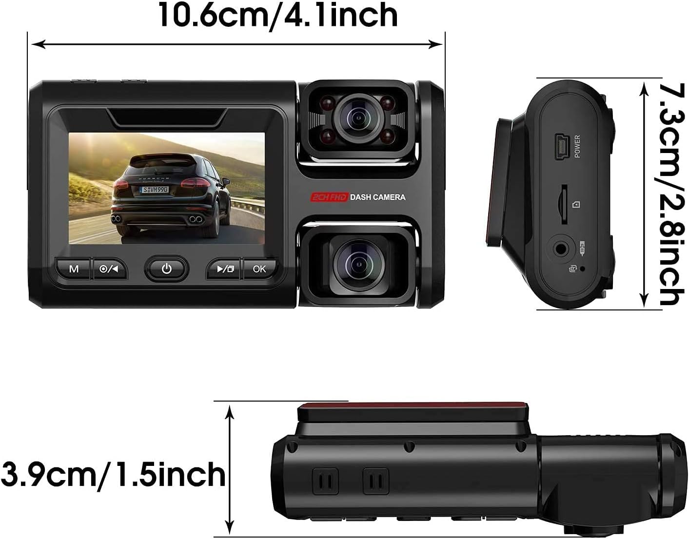 Triple FHD 1080P Front and Rear Inside Car Dash Camera, 3.0 inch LCD, Supercapacitor A108