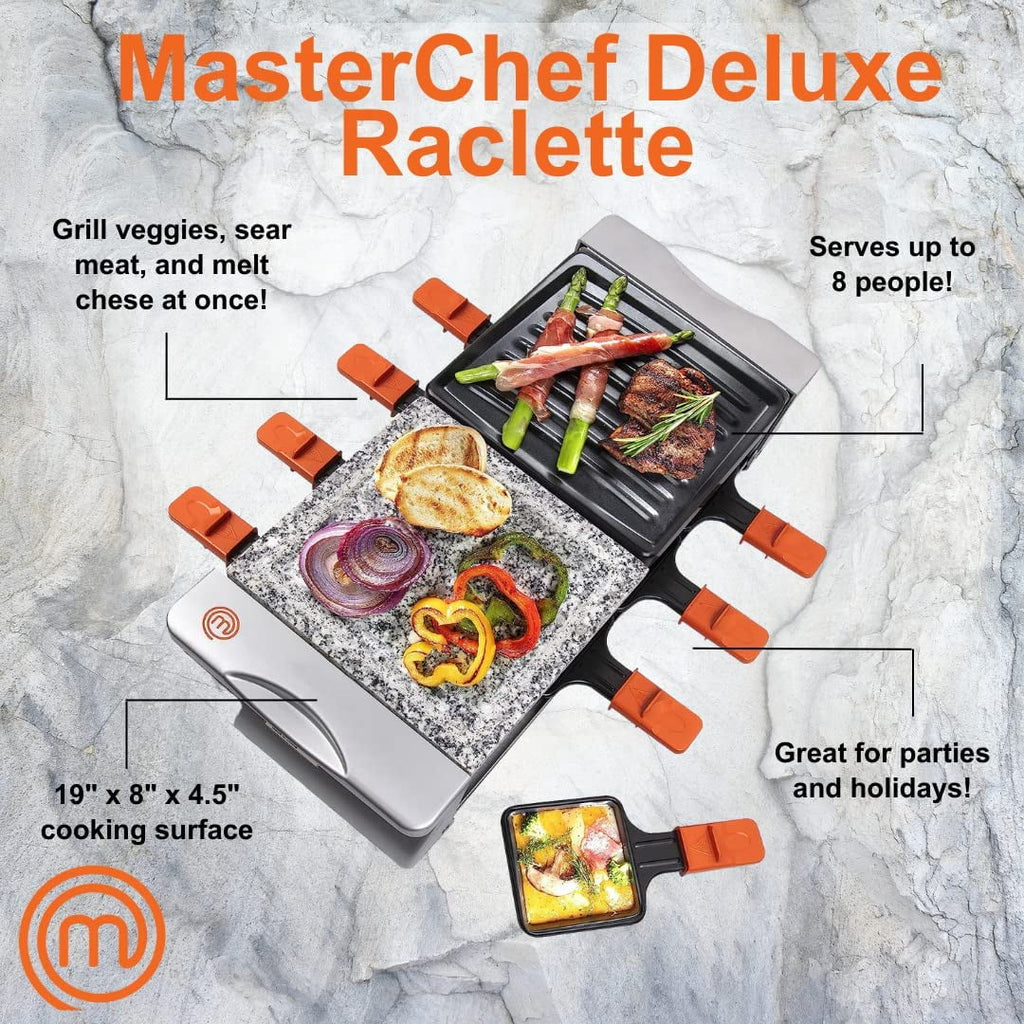 Raclette Table Grill with Non-stick Grilling Plate and Cooking Stone, 8 Person Electric Tabletop Cooker, 19" x 8" x 4.5" H543