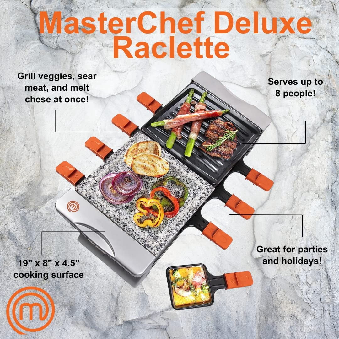 Raclette Table Grill with Non-stick Grilling Plate and Cooking Stone, 8 Person Electric Tabletop Cooker, 19" x 8" x 4.5" H543