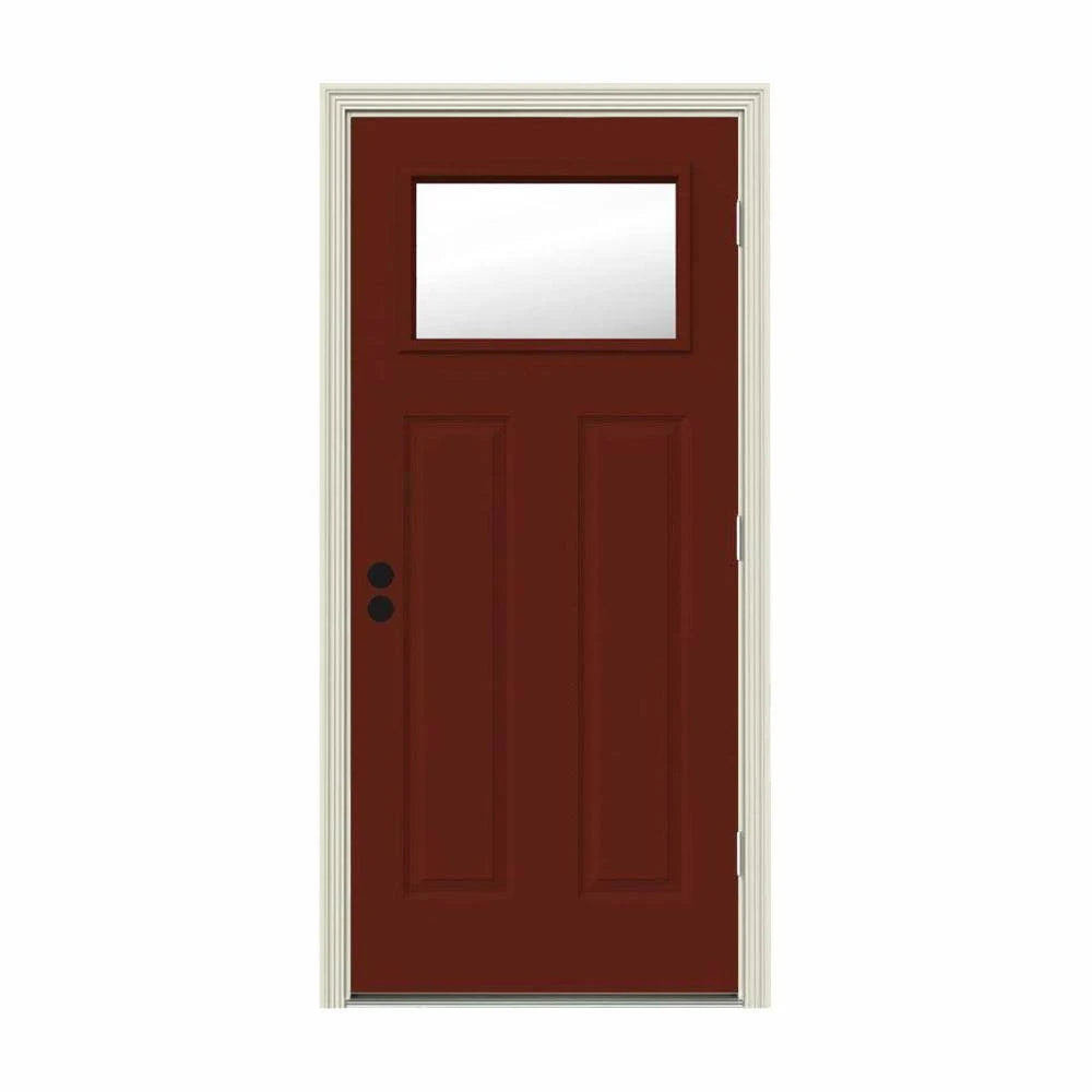 30 in. x 80 in. Red Painted Steel Prehung Front Door G89311