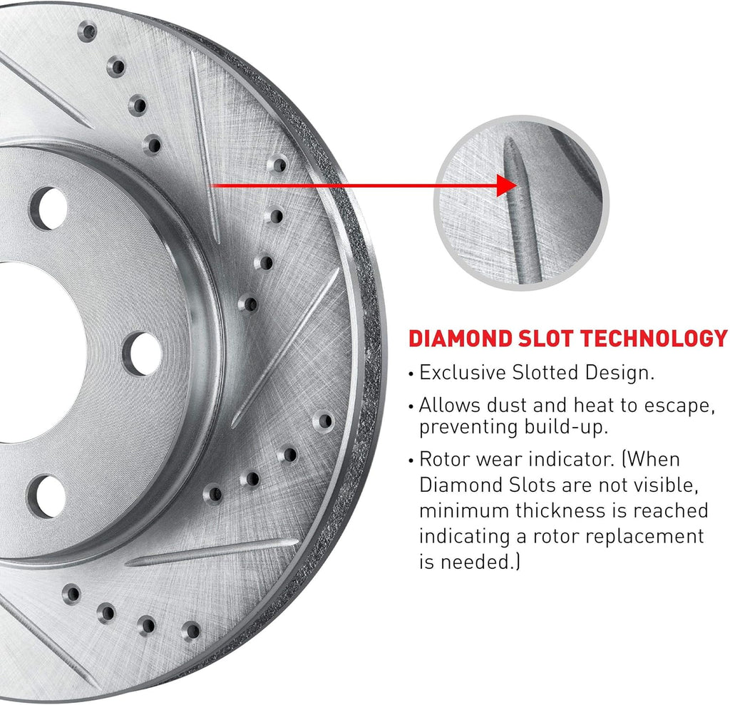 Front Rear Drilled and Slotted Brake Rotors H32221