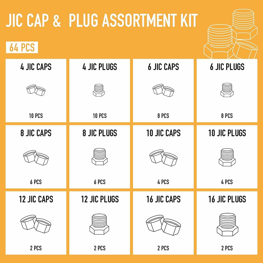 64 Piece Hydraulic Cap and Plug Kit Galvanized 45# Steel N270736