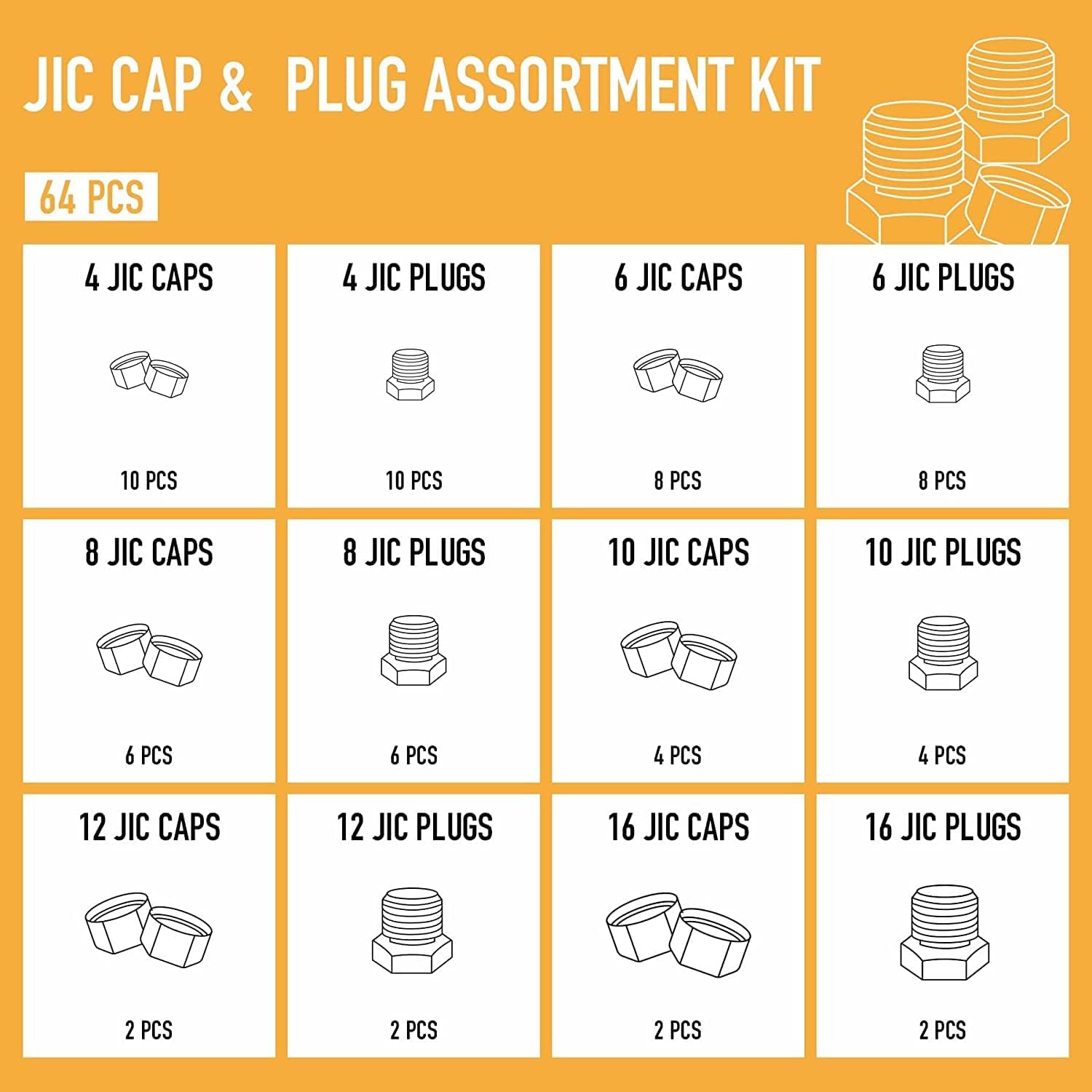 64 Piece Hydraulic Cap and Plug Kit Galvanized 45# Steel N270736