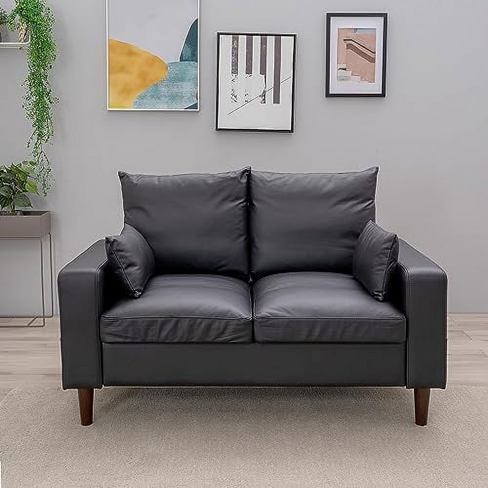 Black Faux Leather 2-Seater Sofa with Wood Leg D3284