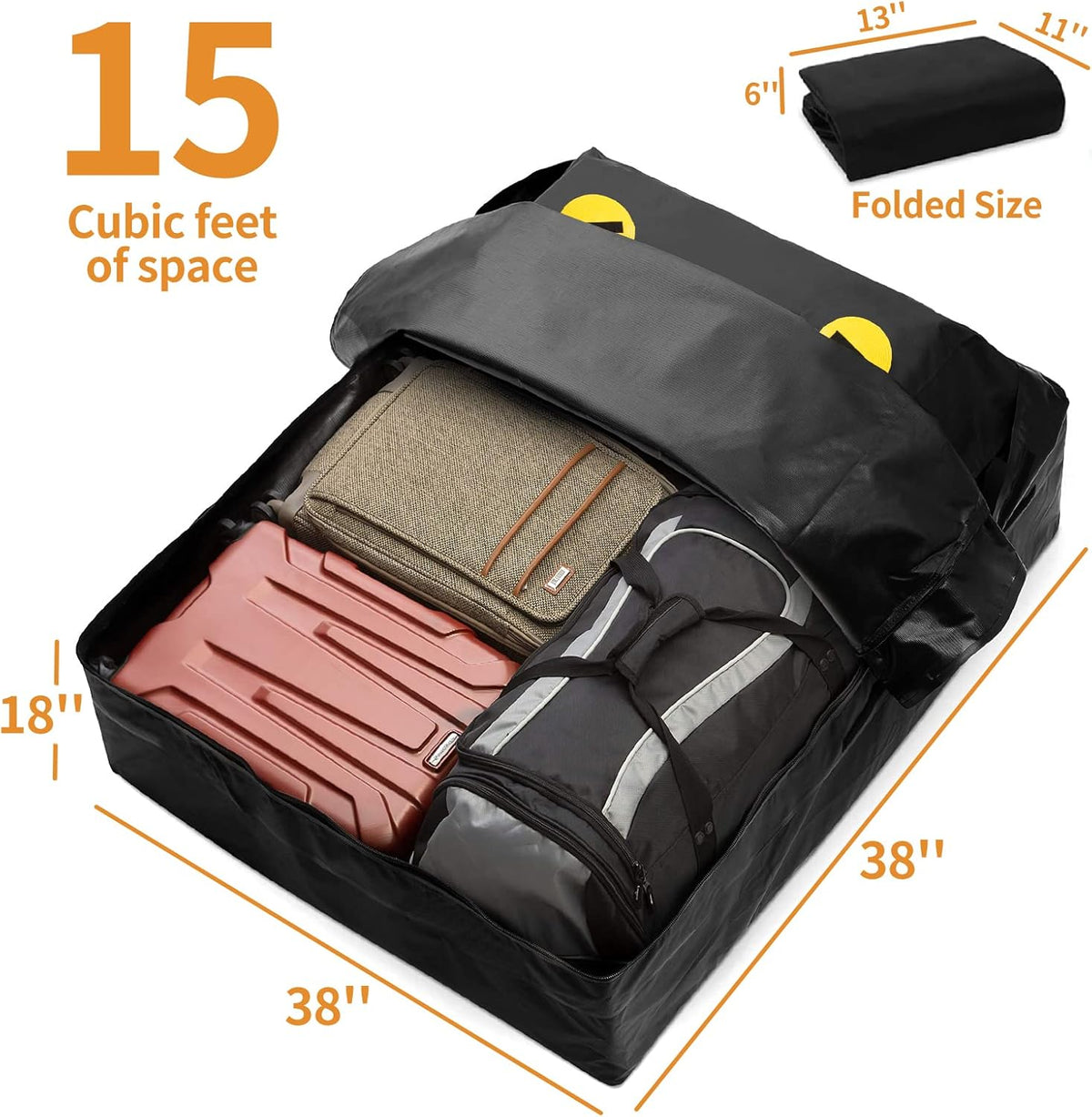 15 Cubic ft Waterproof Roof Cargo Bag with Anti-Slip Mat and 6 Heavy-Duty Straps S144