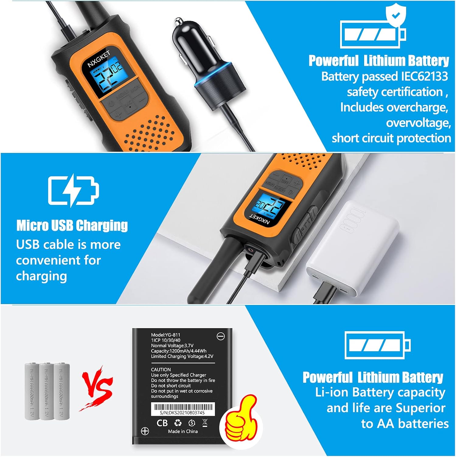 4 Pack Long Range Two-Way Radios Rechargeable Walkie Talkies O850077