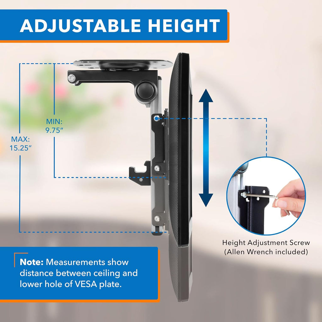 Flip Down TV and Monitor Mount, VESA Compatible 75-200, Height Adjustable X698