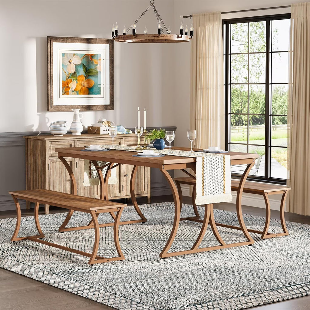 51-Inch Dining Table Set with 2 Benches & Table Runner Y9609