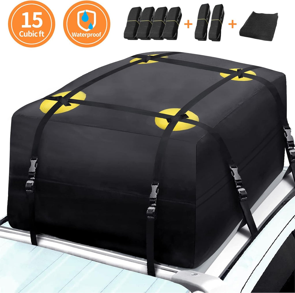 15 Cubic ft Waterproof Roof Cargo Bag with Anti-Slip Mat and 6 Heavy-Duty Straps S144