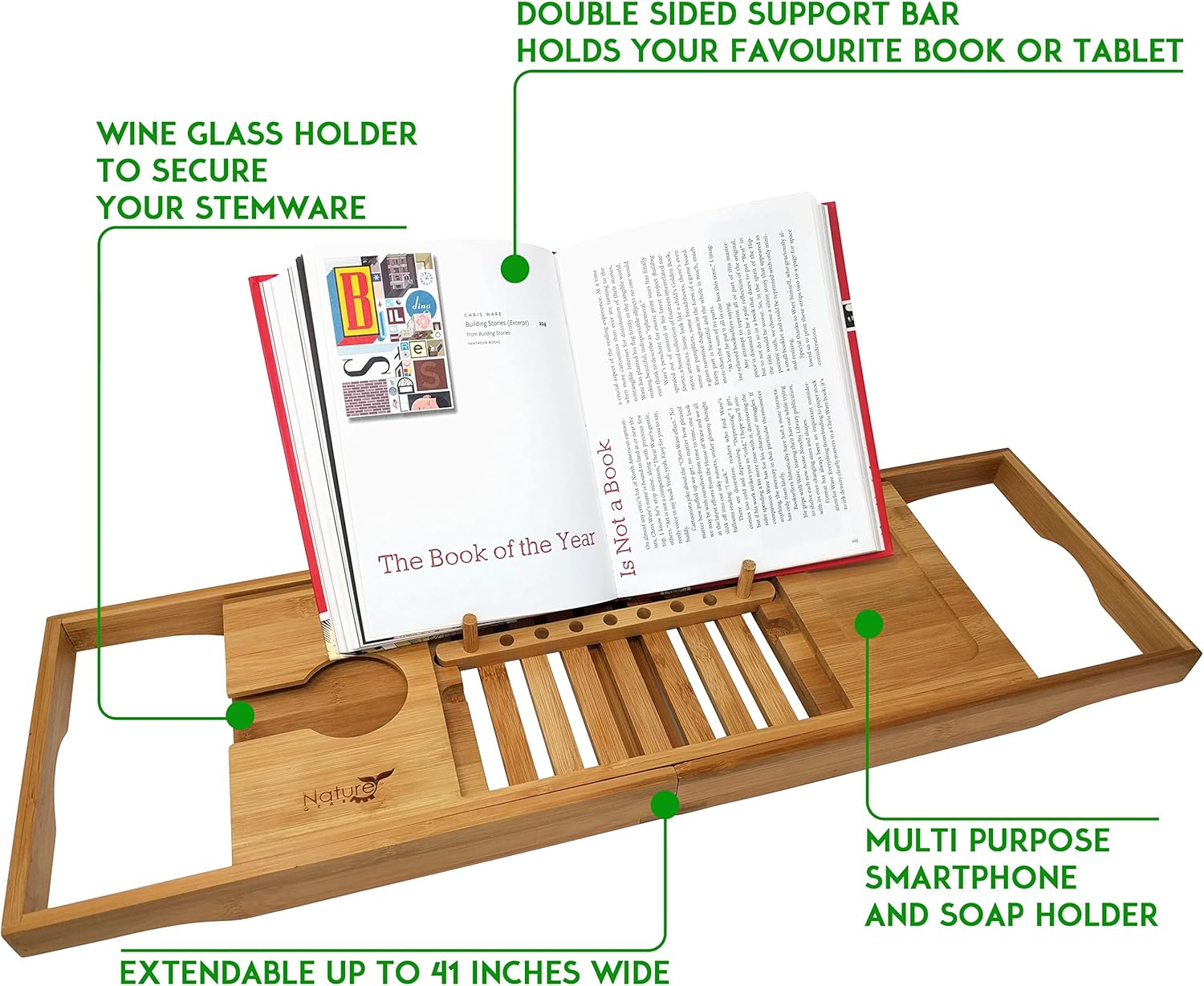 Wooden Bamboo Bathtub Tray with Wine Holder, Pack of 2 Z6953