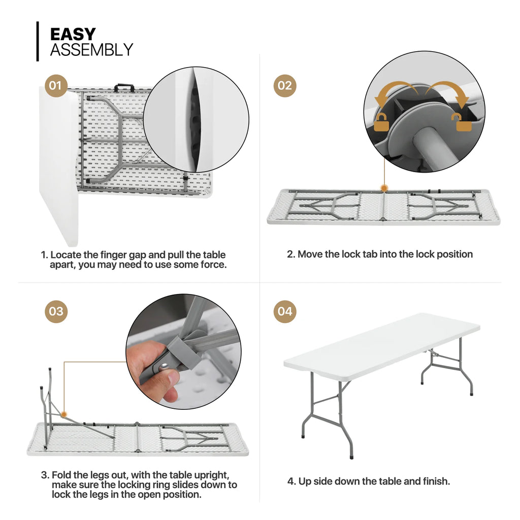 11 Pieces 8 Ft Heavy Duty Plastic Folding Utility Dining Table and Chair Set, White/Black A7108