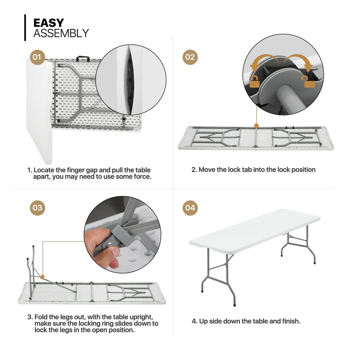 11 Pieces 8 Ft Heavy Duty Plastic Folding Utility Dining Table and Chair Set, White/Black A7108