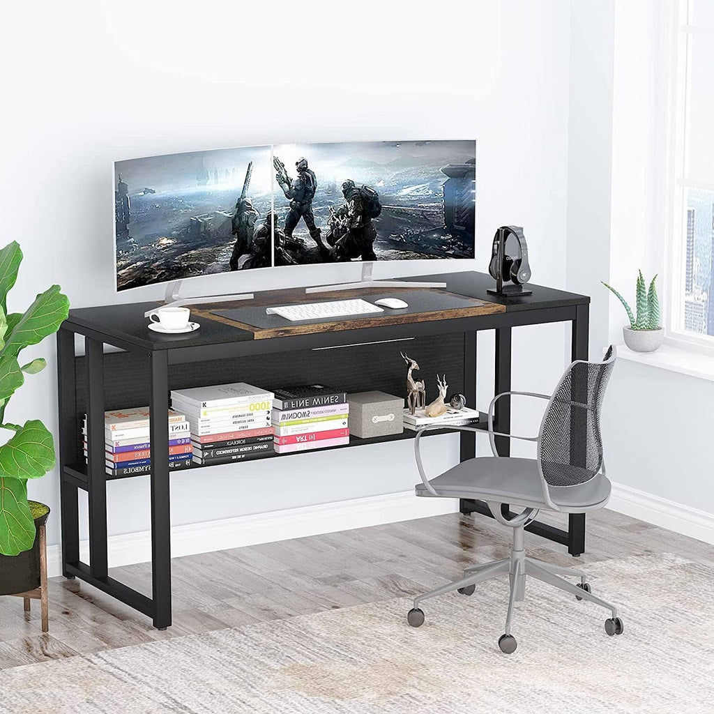 Brown Black L Shaped Computer Desk with File Cabinet Storage Z78454