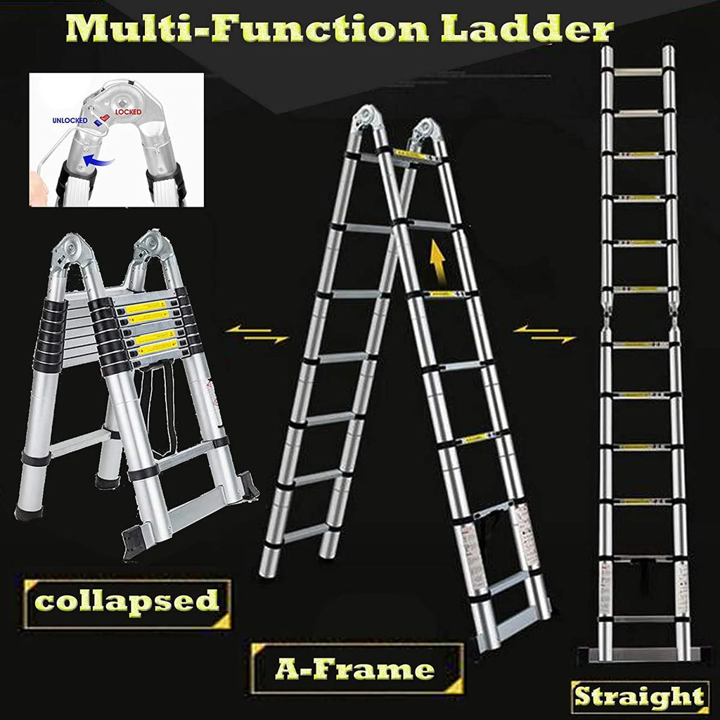 Telescoping Ladder 16.5Ft Aluminum Non-Slip Lightweight Retractable Folding Step Ladder, 330lbs Capacity J3258