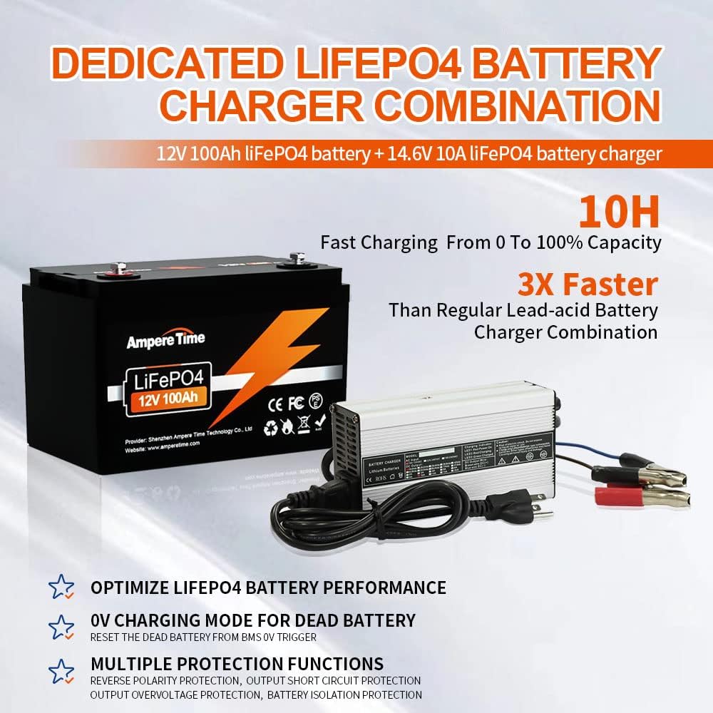12V 100Ah LiFePO4 Battery with 14.6V 10A Charger, 100A BMS O476266