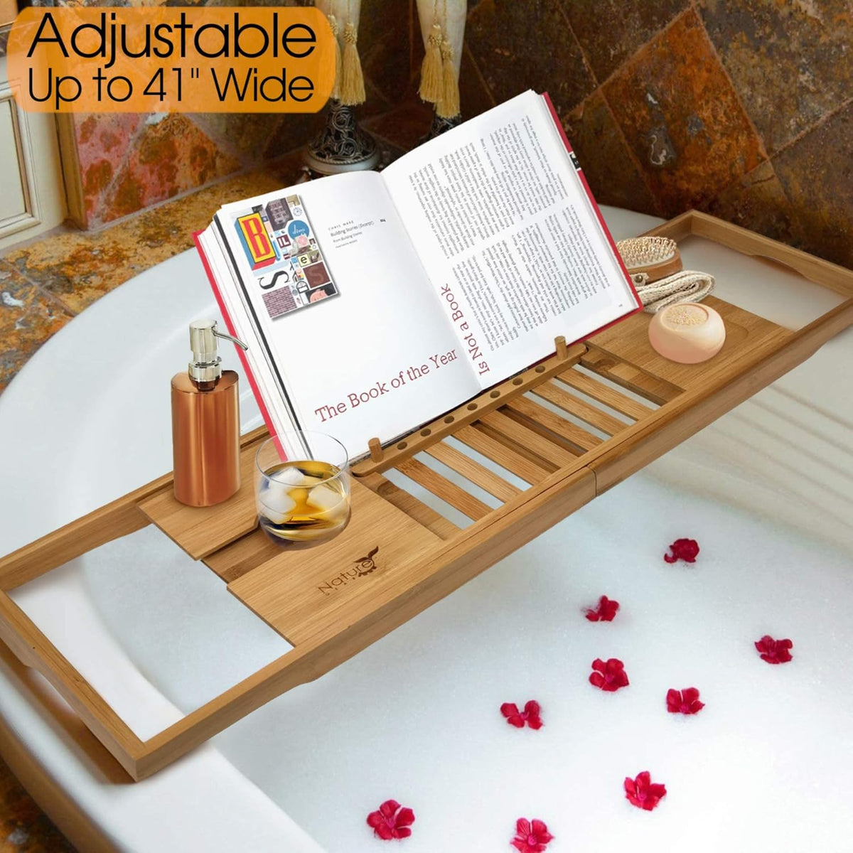 Wooden Bamboo Bathtub Tray with Wine Holder, Pack of 2 Z6953