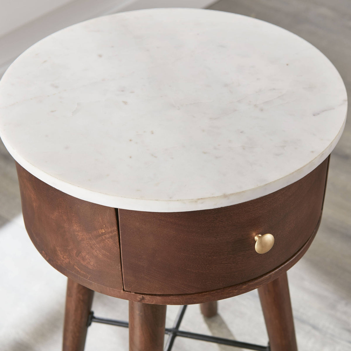 White and Brown Cherry Round End Table R238