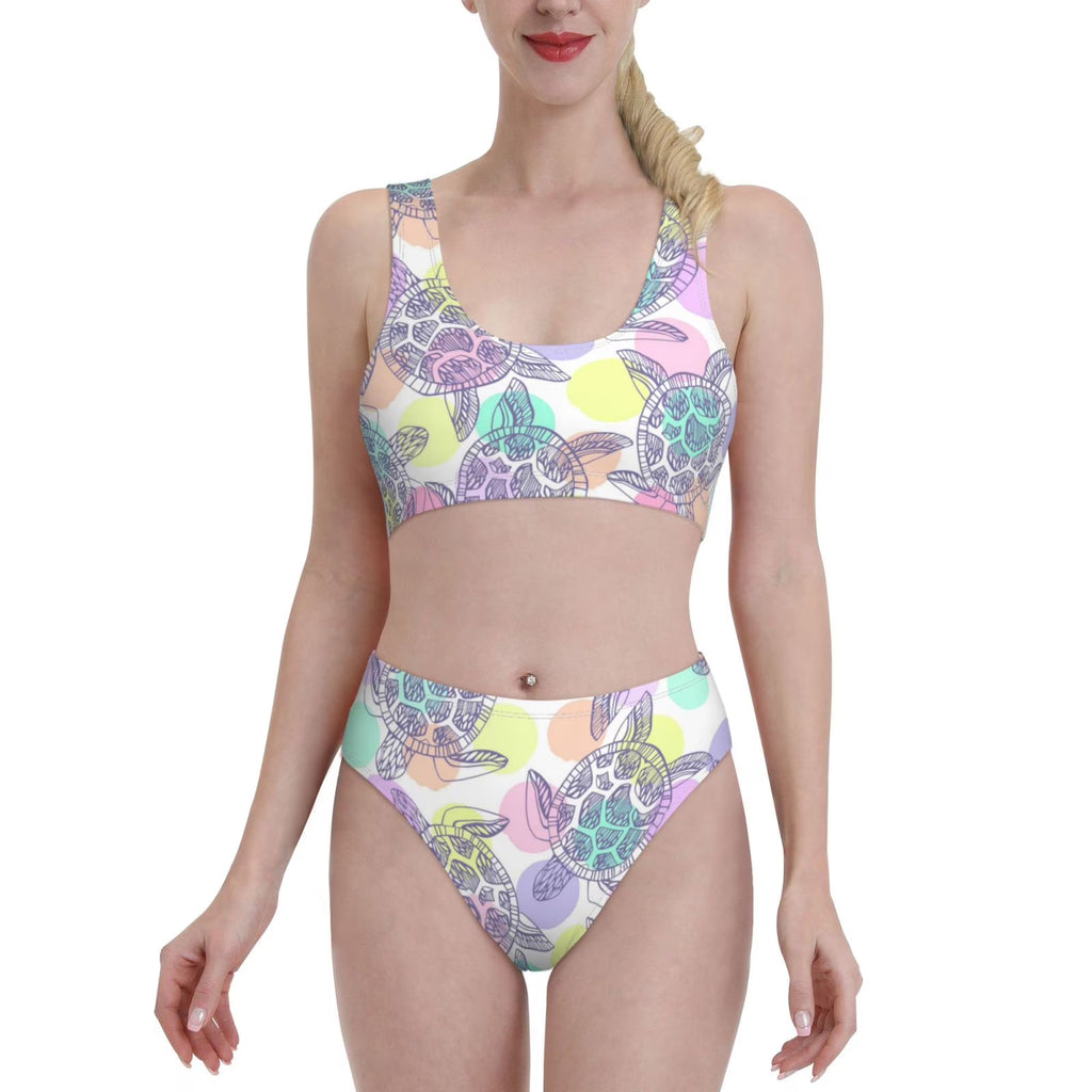 Sea Turtles Women'S Two Piece Bikini Swimsuit High Waisted B2766