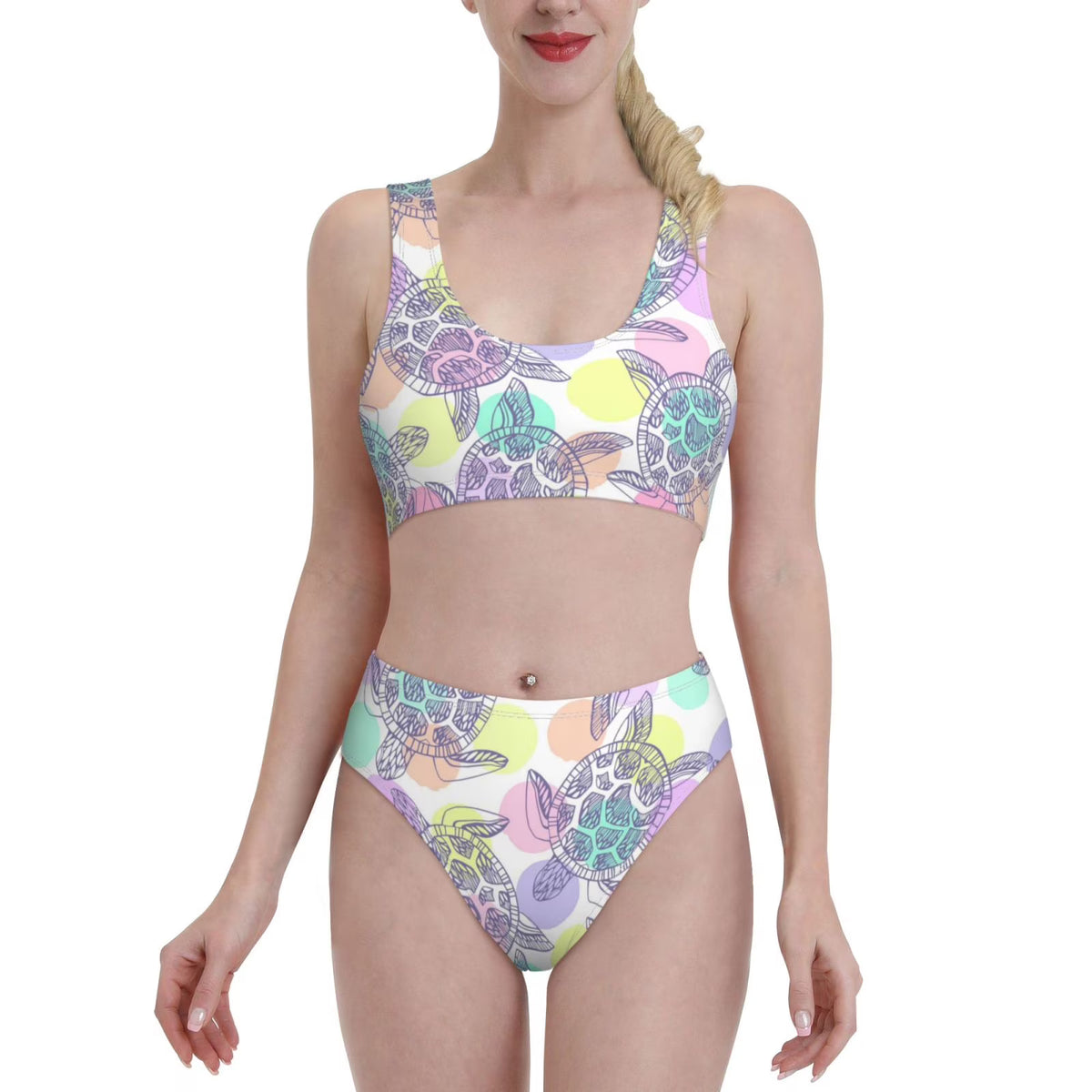 Sea Turtles Women'S Two Piece Bikini Swimsuit High Waisted B2766