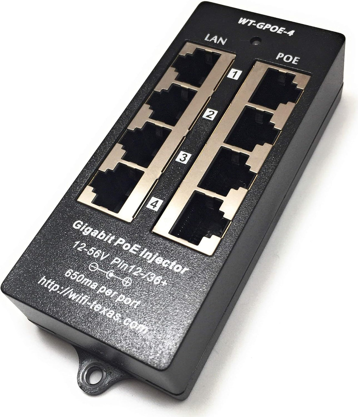 4 Port Gigabit Passive PoE Injector with 48V 48W UL Power Supply Y413