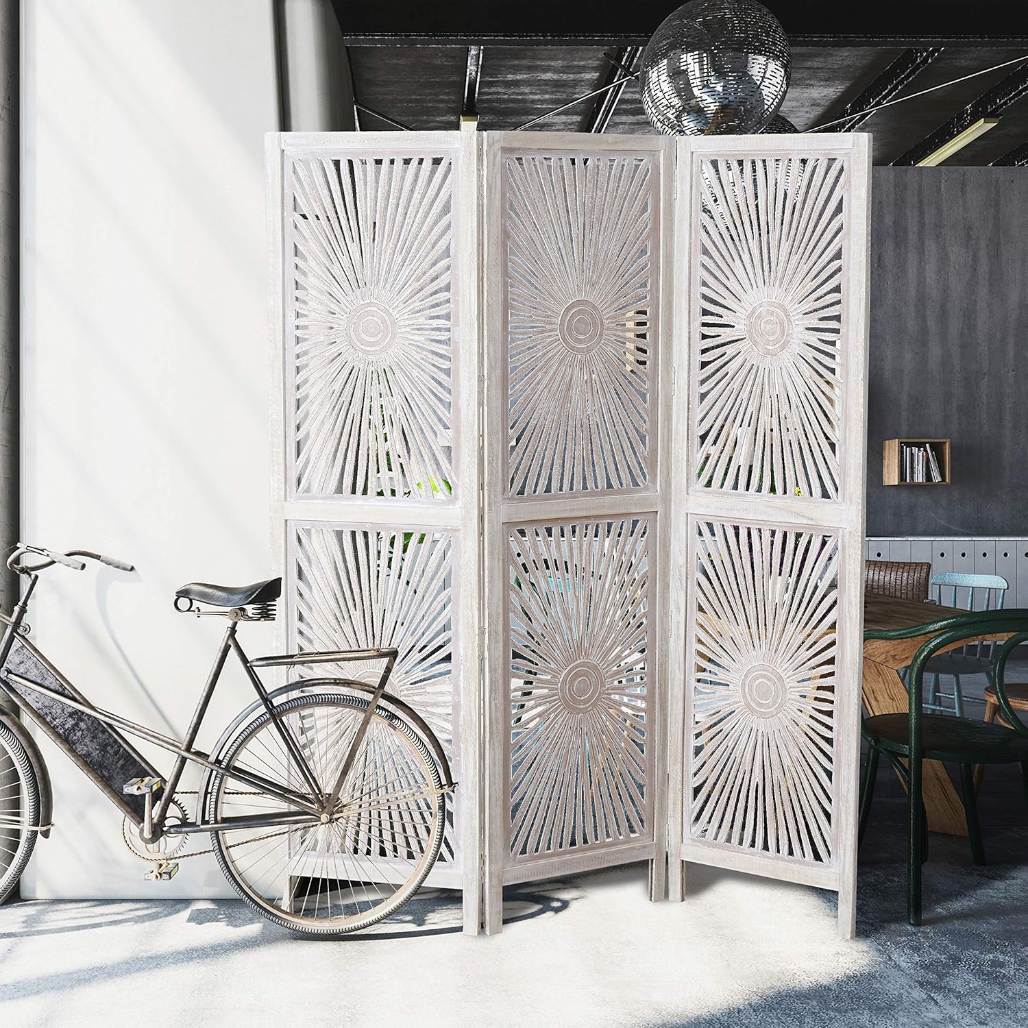 3 Panel Room Divider, Mango and MDF Wood, 71.75 Inches Tall Y22264
