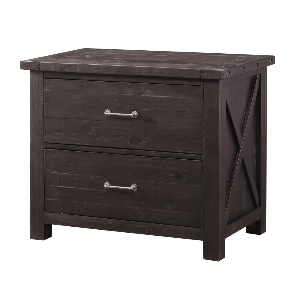 Cafe Brown Two Drawer Wooden File Cabinet with Metal Handle Pull U4317